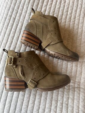 Caterpillar Olive Green Suede Studded Ankle Booties